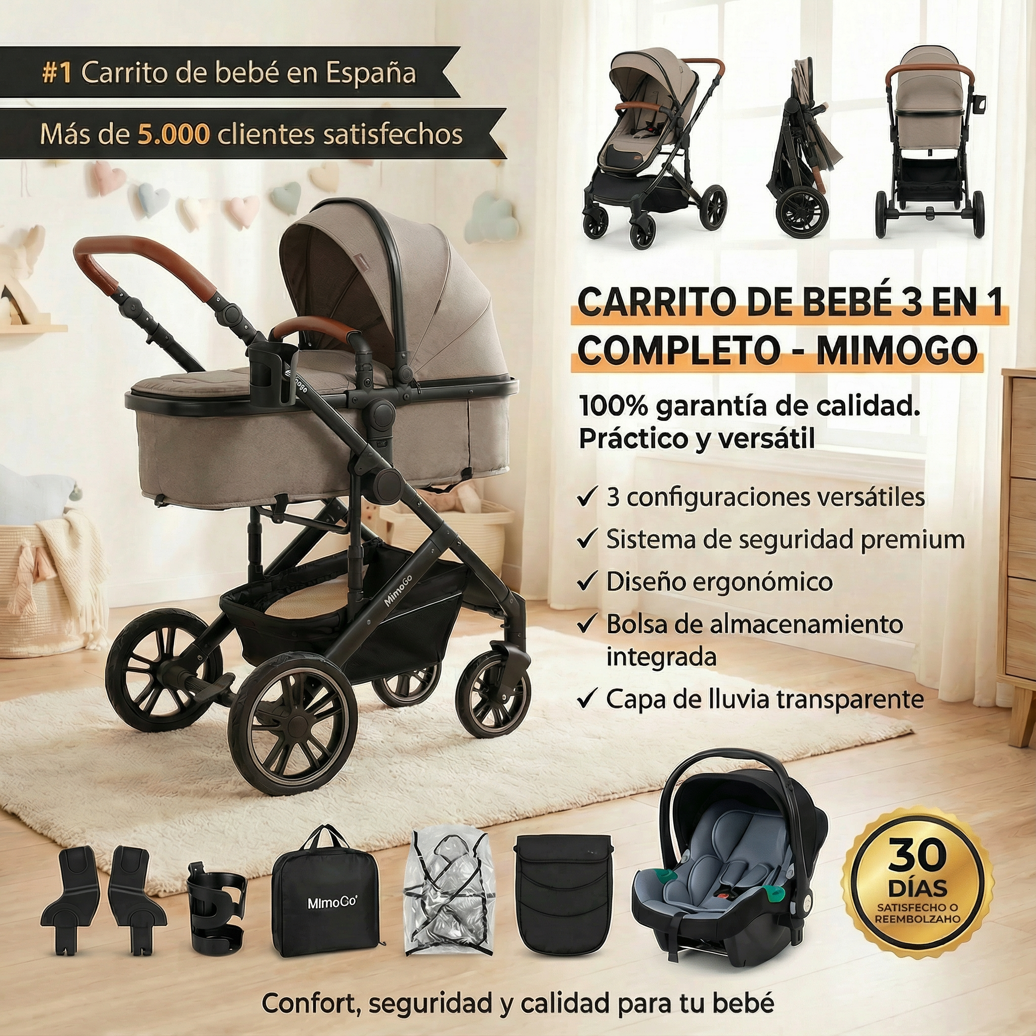 Carrito de bebé 3 en 1 Completo - MimoGo 