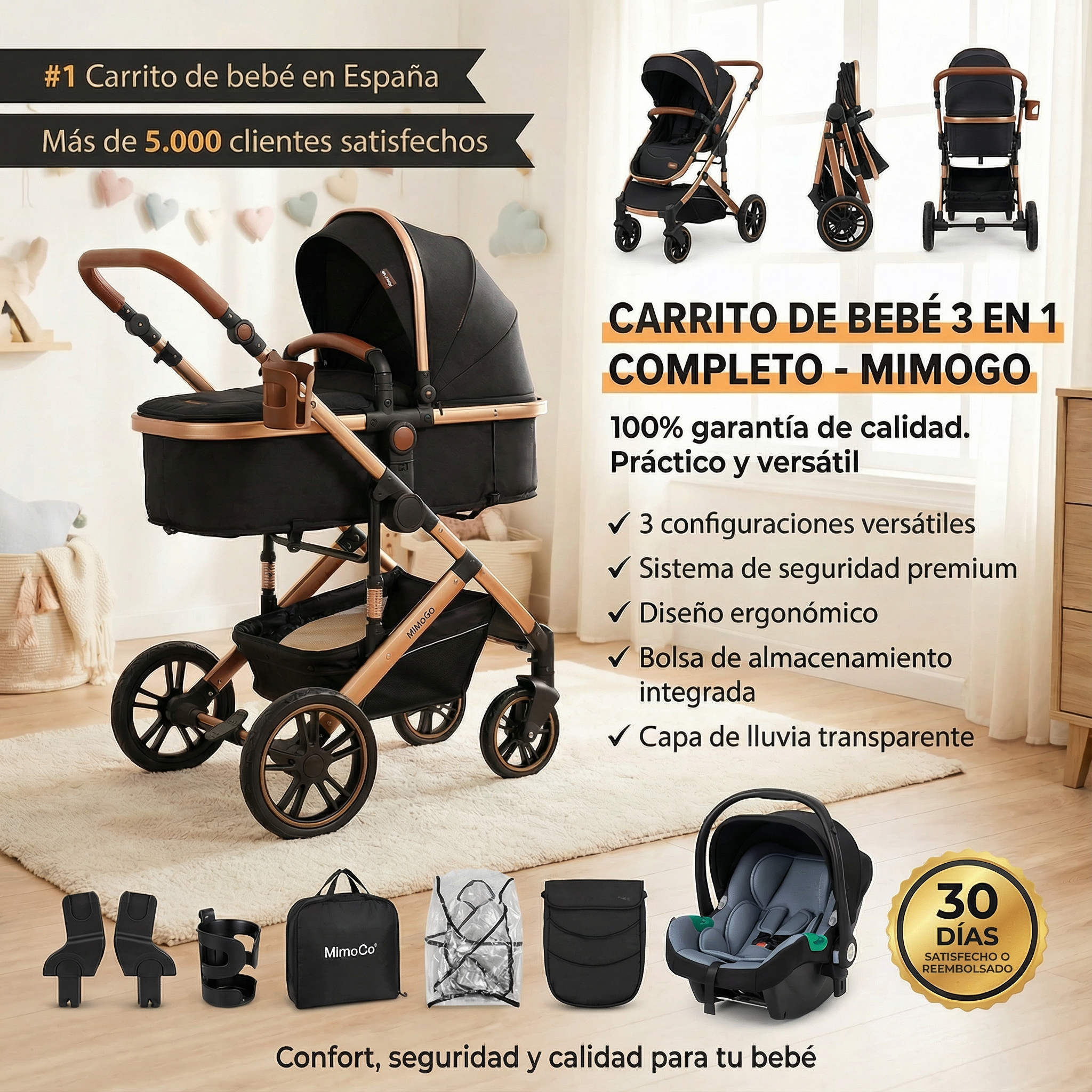 Carrito de bebé 3 en 1 Completo - MimoGo 